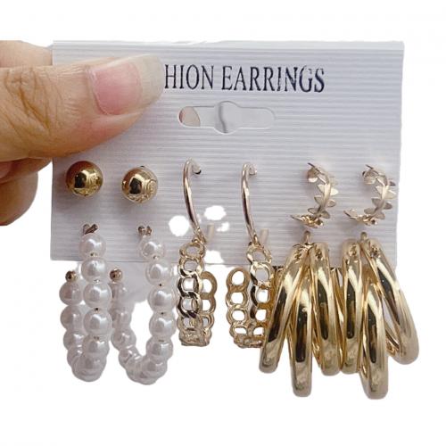 aleación de zinc Aretes, con Perlas plásticas & Acrílico, chapado, diferentes estilos para la opción & para mujer & esmalte & con diamantes de imitación, earring length 10-60mm, Vendido por Set