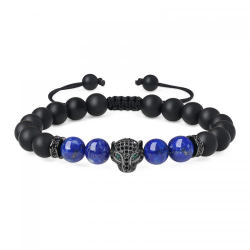 Abrazine Stone Armbånd, med Lapis Lazuli & Malakit & Zinc Alloy, Leopard, håndlavet, forskellige materialer til valg & Unisex & justerbar & Micro Pave cubic zirconia, Længde Ca. 7-11.8 inch, Solgt af PC