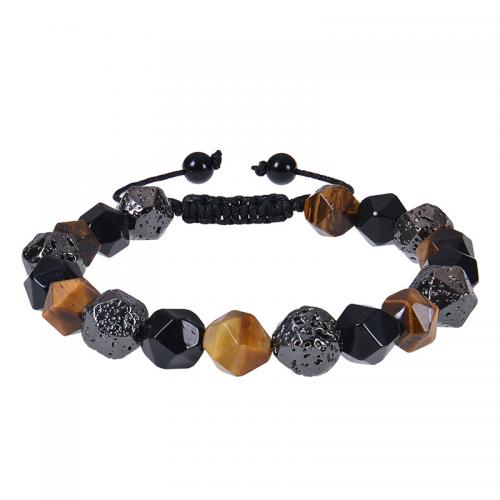 Tiger Eye Armbånd, med obsidian & Hæmatit, Geometrisk mønster, håndlavet, Unisex & forskellig størrelse for valg & facetteret, Længde Ca. 7-11.5 inch, Solgt af PC