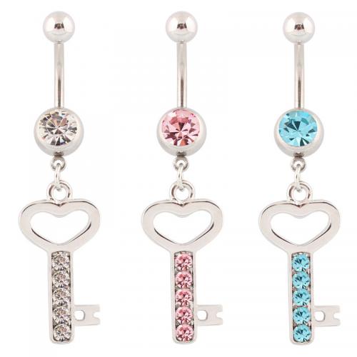 Stainless Steel Belly Ring 316 Stainless Steel with Zinc Alloy Key silver color plated fashion jewelry & for woman & with rhinestone & hollow Sold By PC