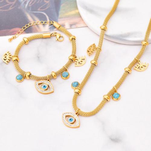 Evil Eye Schmuck-Set, Titanstahl, mit Türkis, verschiedene Stile für Wahl & für Frau & mit Strass, goldfarben, verkauft von PC