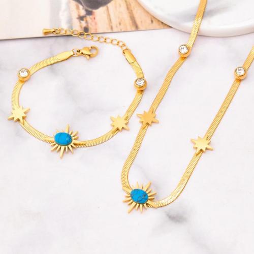 Parures de bijoux, Acier titane, avec turquoise, styles différents pour le choix & pour femme & avec strass, doré, Vendu par PC