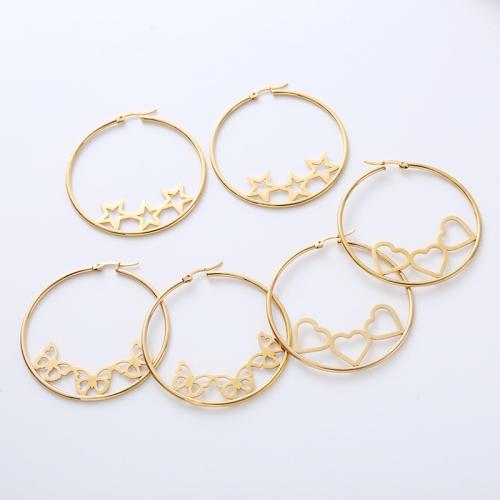 Acier inoxydable Levier Retour Earring, Acier inoxydable 304, Plaqué or 18K, bijoux de mode & styles différents pour le choix & pour femme, doré, inner diameter 50mm,outside diameter 54mm,diameter of wire 2mm, Vendu par paire