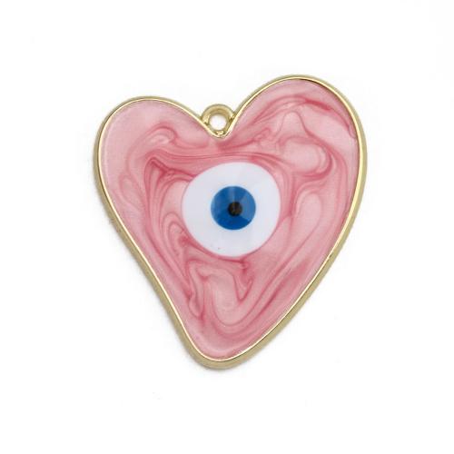 Evil Eye Pendler, Zinc Alloy, Heart, guldfarve belagt, du kan DIY & emalje, flere farver til valg, nikkel, bly & cadmium fri, 28x29mm, 5pc'er/Bag, Solgt af Bag