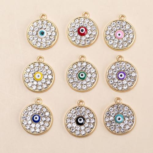 Zinc Alloy émail Pendants, alliage de zinc, Rond, Placage de couleur d'or, DIY & avec strass, couleurs mélangées, 16x18mm, Environ 10PC/sac, Vendu par sac