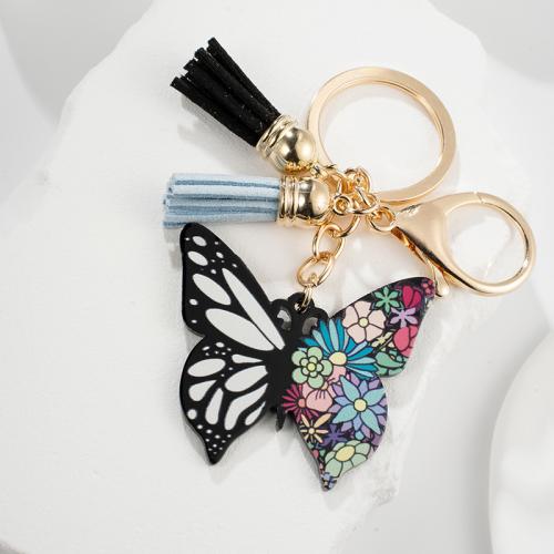 Zinc Alloy Key Clasp with PU Leather & Acrylic Butterfly printing multifunctional & Unisex nickel lead & cadmium free Sold By PC