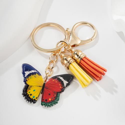 Zinc Alloy Key Clasp with PU Leather & Acrylic Butterfly printing multifunctional & Unisex nickel lead & cadmium free Sold By PC