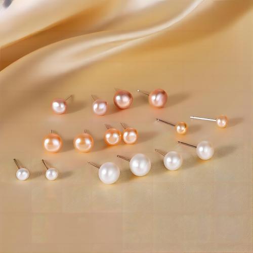 925 Sterling Silver Stud Earring, med Freshwater Pearl, för kvinna, 6mm, Säljs av Par