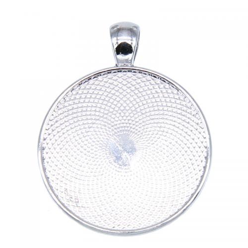 Liga de zinco Pendant Cabochon Ambiente, Roda plana, cromado de cor platina, DIY, níquel, chumbo e cádmio livre, 32x41mm, Diametro interno:Aprox 30mm, Aprox 100PCs/Bag, vendido por Bag