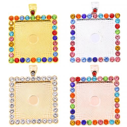 Zinc Alloy vedhæng Cabochon Setting, Square, forgyldt, du kan DIY & med rhinestone, flere farver til valg, nikkel, bly & cadmium fri, 35x43mm, Indvendig diameter:Ca. 25mm, Ca. 100pc'er/Bag, Solgt af Bag