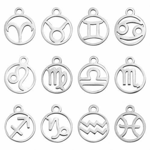 Edelstahl Schmuck Anhänger, 201 Edelstahl, 12 Zeichen des Sternzeichens, plattiert, DIY, 13.40x10.80mm, ca. 12PCs/Tasche, verkauft von Tasche