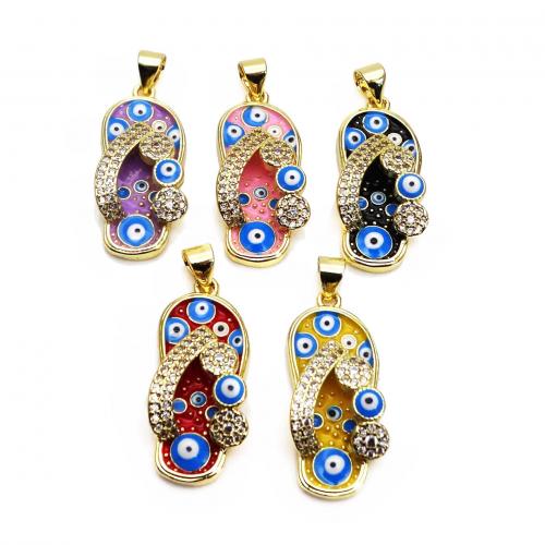 Evil Eye Hangers, Messing, Schoenen, gold plated, micro pave zirconia & glazuur, meer kleuren voor de keuze, nikkel, lood en cadmium vrij, 11x27x6mm, Verkocht door PC