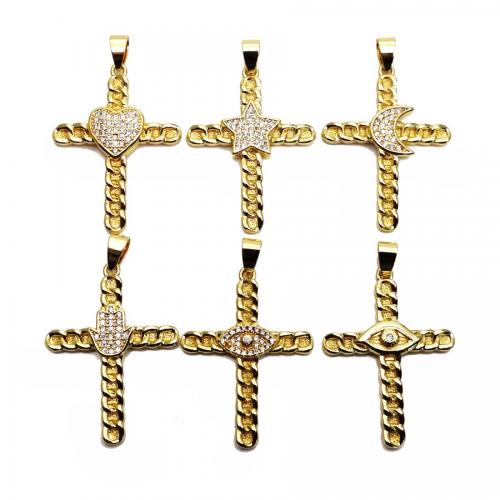 Cubic Zirconia Micro Pave Brass Pendant Cross gold color plated DIY & micro pave cubic zirconia nickel lead & cadmium free Sold By PC