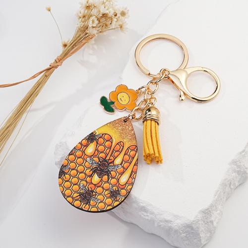 Zinc Alloy Key Clasp with PU Leather & Acrylic Teardrop Unisex & enamel yellow nickel lead & cadmium free Sold By PC