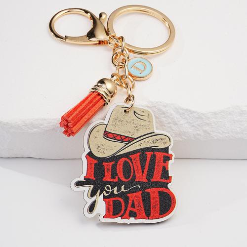 Zinc Alloy Key Clasp with PU Leather & Wood printing Unisex & enamel nickel lead & cadmium free Sold By PC