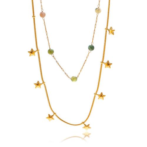 Collier de bijoux en acier inoxydable, Acier inoxydable 304, Double couche & bijoux de mode & pour femme, doré, protéger l'environnement, sans nickel, plomb et cadmium, Longueur Environ 490 mm, Vendu par PC