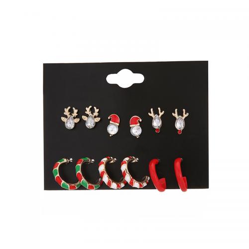 Zinklegierung Ohrring-Set, plattiert, Weihnachtsschmuck & für Frau & Emaille & mit Strass, earring length 10-20mm, verkauft von setzen