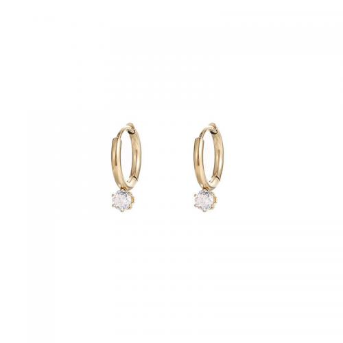 Titantium acciaio Huggie Orecchino ad anello, Placcato in oro 14K, gioielli di moda & per la donna & con strass, nessuno, 12mm, Venduto da coppia