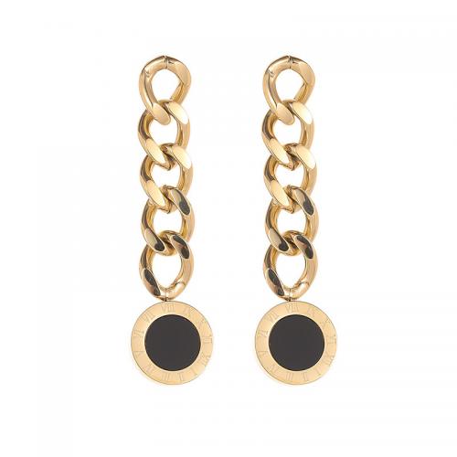 Titanium Staal Drop Earring, Ronde, 14K vergulde, met Romeinse cijfer & voor vrouw, 40mm, Verkocht door pair