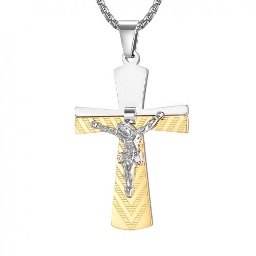 Tíotáiniam Cruach muince, Cruach Tíotáiniam, Cross, jewelry faisin & unisex, dathanna níos mó le haghaidh rogha, 38x62mm, Fad Thart 60 cm, Díolta De réir PC