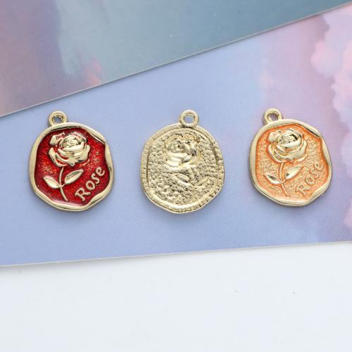 Zinc Alloy émail Pendants, alliage de zinc, Rose, Placage de couleur d'or, DIY, plus de couleurs à choisir, 18x22mm, Environ 10PC/sac, Vendu par sac