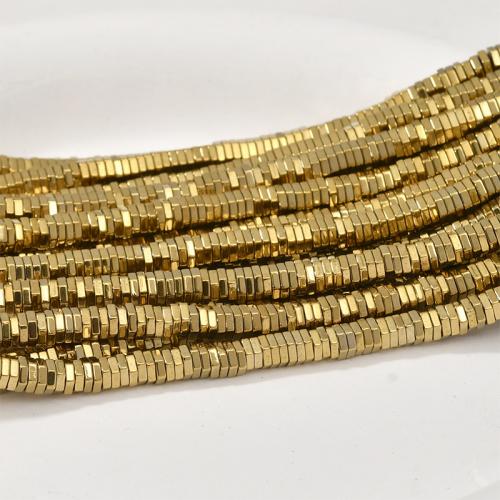 Abalorios de Hematita no Magnética, Hematite, Hexágono, chapado en color dorado, Bricolaje, dorado, 4x1mm, agujero:aproximado 0.8mm, aproximado 335PCs/Sarta, Vendido por Sarta