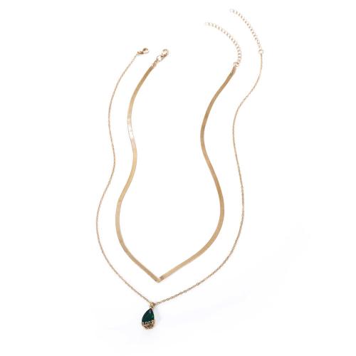 Collier en laiton, larme, Placage, Double couche & bijoux de mode & pour femme & avec strass, Or, protéger l'environnement, sans nickel, plomb et cadmium, Pendant:15x9mm, Longueur Environ 38 cm, Environ 45 cm, Vendu par PC