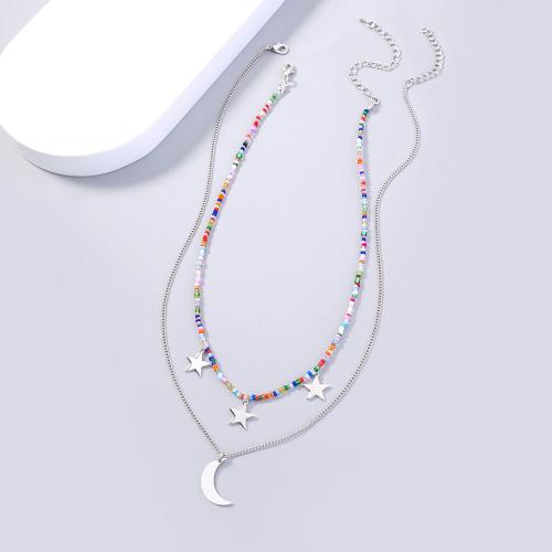 Brass Ensemble de bijoux, boucle d'oreille & collier, laiton, avec Seedbead, Placage, 2 pièces & bijoux de mode & pour femme, protéger l'environnement, sans nickel, plomb et cadmium, Longueur Environ 38 cm, Environ 50 cm, Vendu par PC