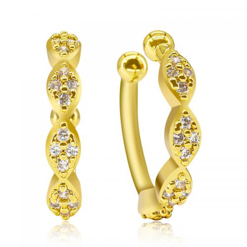 Pendientes Ear Cuff, metal, chapado en oro real, micro arcilla de zirconia cúbica & para mujer, más colores para la opción, 13mm, Vendido por Par