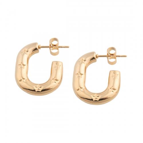 Roestvrij staal Stud Earrings, 304 roestvrij staal, plated, voor vrouw, gouden, 22.50x19.50x3.50mm, Verkocht door pair