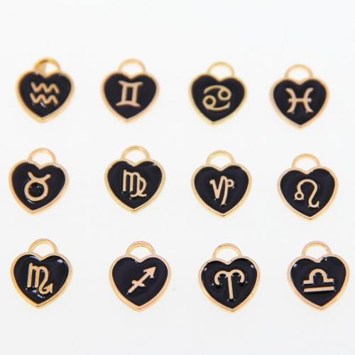 Zinc Alloy Enamel Pendants Heart KC gold color plated Zodiac symbols jewelry & DIY nickel lead & cadmium free Sold By Set