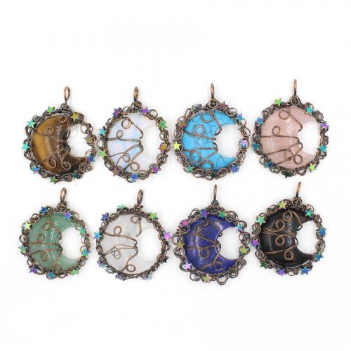 Bijoux Pendentifs en pierres gemmes, Pierre naturelle, avec alliage de zinc, lune, Plaqué de couleur de cuivre antique, bijoux de mode & DIY & différents matériaux pour le choix & creux, plus de couleurs à choisir, 10x45x55mm, Vendu par PC