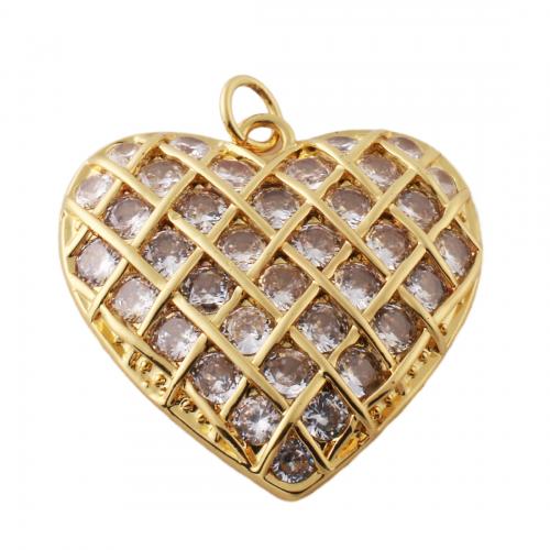 Terningformet Zirkon Micro Pave Messing vedhæng, Heart, mode smykker & Micro Pave cubic zirconia & for kvinde, gylden, nikkel, bly & cadmium fri, 25.50x25mm, Hole:Ca. 3mm, Solgt af PC