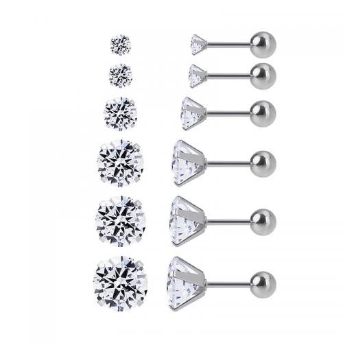 Titanio Acciaio Orecchini, Titantium acciaio, 6 pezzi & Micro spianare cubic zirconia & per la donna, colore originale, Venduto da set