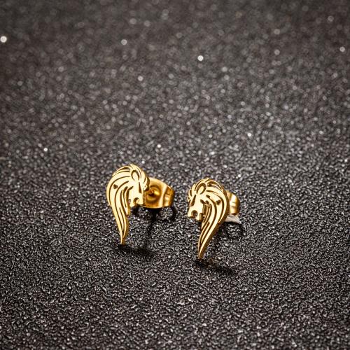 Rostfritt stål Stud Örhängen, 304 rostfritt stål, Lion, plated, för kvinna, fler färger för val, 6x12mm, 12Pairs/Lot, Säljs av Lot