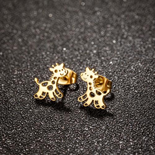 Edelstahl Ohrringe, 304 Edelstahl, Giraffe, plattiert, für Frau, keine, 8x10mm, 12PCs/Menge, verkauft von Menge