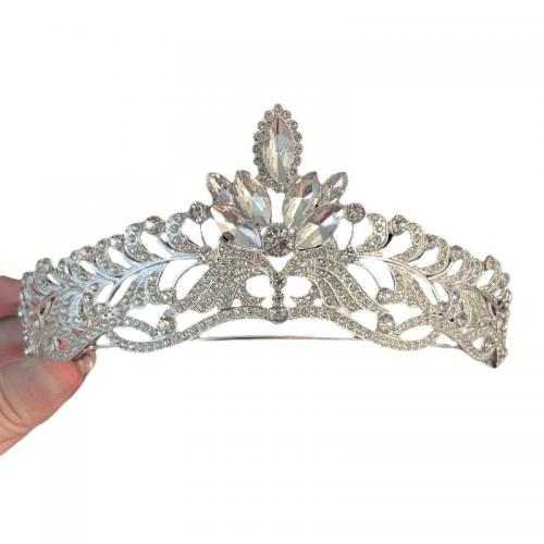 Tiaras, liga de zinco, with Strass, joias de moda & para mulher & com strass, prateado, níquel, chumbo e cádmio livre, Diameter:15 cm,Height:6 cm, vendido por PC