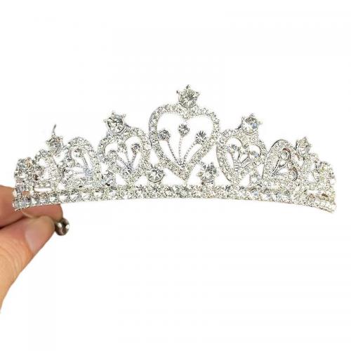 Tiaras, liga de zinco, with Strass, joias de moda & para mulher & com strass, prateado, níquel, chumbo e cádmio livre, Diameter:14 cm,Height:4 cm, vendido por PC