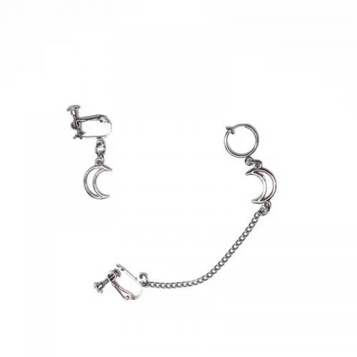 alliage de zinc Boucles d'oreilles asymétriques, lune, Placage de couleur platine, bijoux de mode & pour femme & creux, 90mm, Vendu par paire