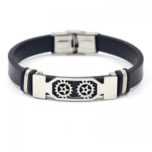 Pulseiras de fio de PU, Couro do plutônio, with Partículas de aço, joias de moda & unissex, preto, 10mm, comprimento Aprox 21 cm, vendido por PC