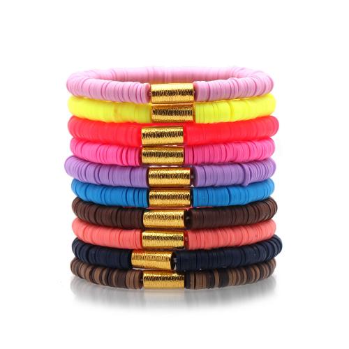 Bijoux bracelets de mode, argile de polymère, avec alliage de zinc, Placage de couleur d'or, bijoux de mode & unisexe, plus de couleurs à choisir, 6mm, Longueur Environ 17 cm, Vendu par PC