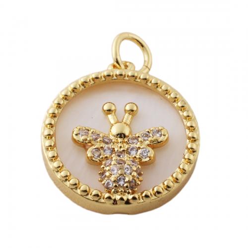 Cubic Zirconia Micro Pave Brass Pendant with Shell fashion jewelry & Unisex & micro pave cubic zirconia golden nickel lead & cadmium free Approx 3.5mm Sold By PC