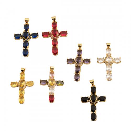 Kubik Zirkonium mikro bana Mässing hängande, Cross, mode smycken & Unisex & micro bana cubic zirconia, fler färger för val, nickel, bly och kadmium gratis, 34.50x22mm, Hål:Ca 3.5mm, Säljs av PC