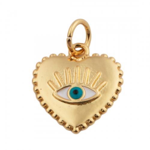 Pendentifs mauvais oeil, laiton, coeur, bijoux de mode & unisexe & émail, doré, protéger l'environnement, sans nickel, plomb et cadmium, 13.50x12.50mm, Trou:Environ 3mm, Vendu par PC