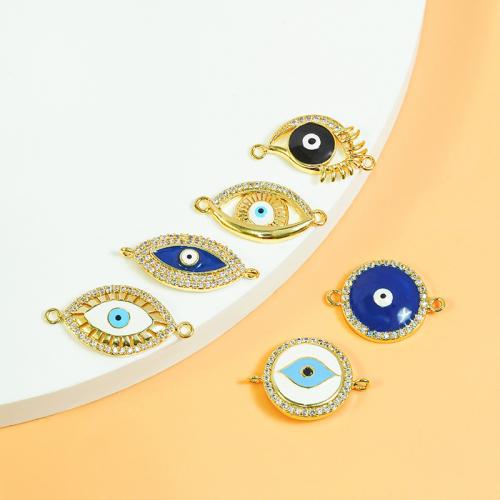 Connecteur Evil Eye, laiton, Placage de couleur d'or, DIY & styles différents pour le choix & pavé de micro zircon & émail & boucle de 1/1, plus de couleurs à choisir, protéger l'environnement, sans nickel, plomb et cadmium, Vendu par PC