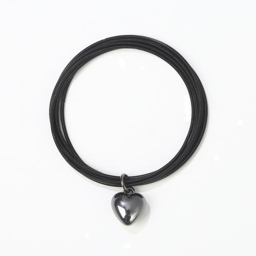 Pulsera de Hierro, fundición, con plástico recubierto de cobre, Corazón, chapado, Joyería & multicapa & para mujer, Negro, libre de níquel, plomo & cadmio, longitud aproximado 19 cm, Vendido por UD