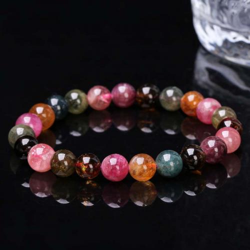 Bracelets de pierres précieuses, tourmaline, Rond, bijoux de mode & pour femme, couleurs mélangées, 8mm, Longueur Environ 18 cm, Vendu par PC