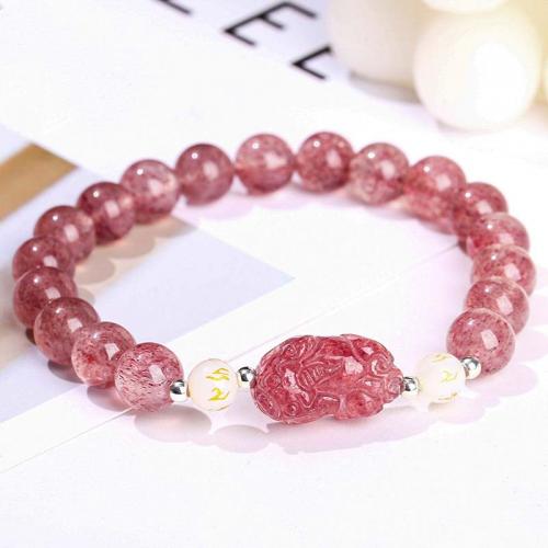 Braccialetti in cristallo naturale, Strawberry Quartz, with agata bianca, Favolosa bestia selvaggia, gioielli di moda & per la donna, colori misti, 8mm, Lunghezza Appross. 18 cm, Venduto da PC