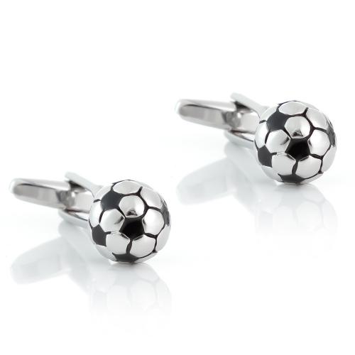 Manchetknopen, Messing, Voetbal, silver plated, voor de mens, nikkel, lood en cadmium vrij, 11x11mm, Verkocht door pair