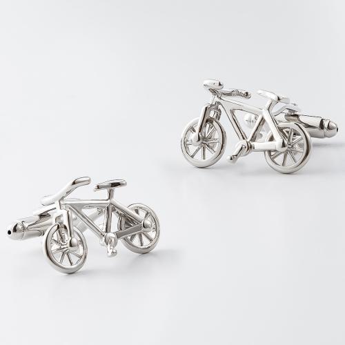 Manchetknopen, Messing, Fiets, silver plated, voor de mens, nikkel, lood en cadmium vrij, 25x15mm, Verkocht door pair